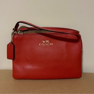 Coach Zipper Wristlet Poppy Orange Pebble Leather Wallet